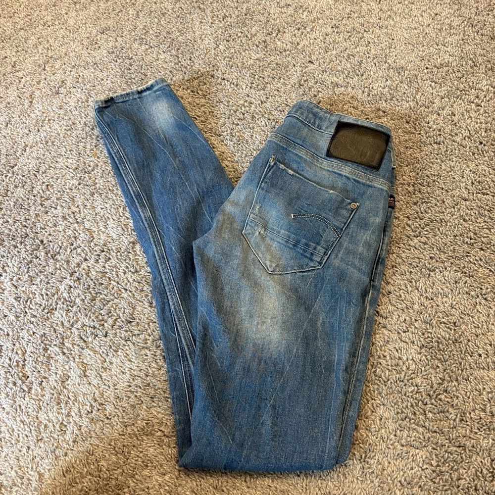 G-star Raw Womens GSO1 Denim Jeans 27 X 34 New Radar Skinny Stretch Blue Biker